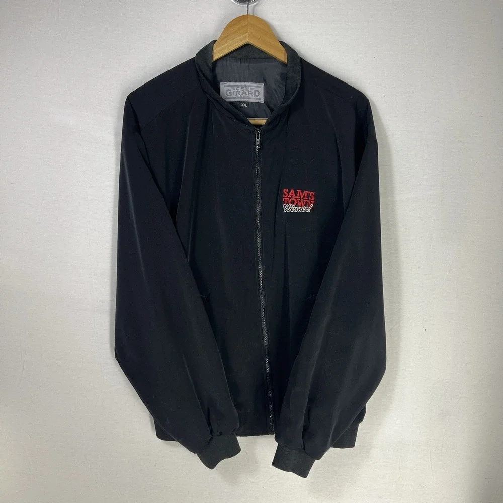 Vintage Las Vegas Jacket XXL Black Embroidered Casino Bomber Full Zip